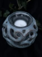 Serenity Glow: The Elegant Round Candle Holder - Greyish blue matte color - Image 3