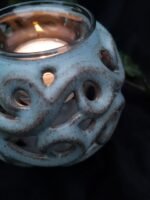 Serenity Glow: The Elegant Round Candle Holder - Greyish blue matte color - Image 2
