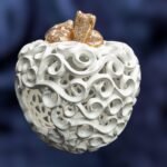 Apple-Shaped Candle Holder - White color with a golden leaf and a stalk - Image 5