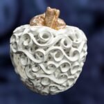 Apple-Shaped Candle Holder - White color with a golden leaf and a stalk - Image 6